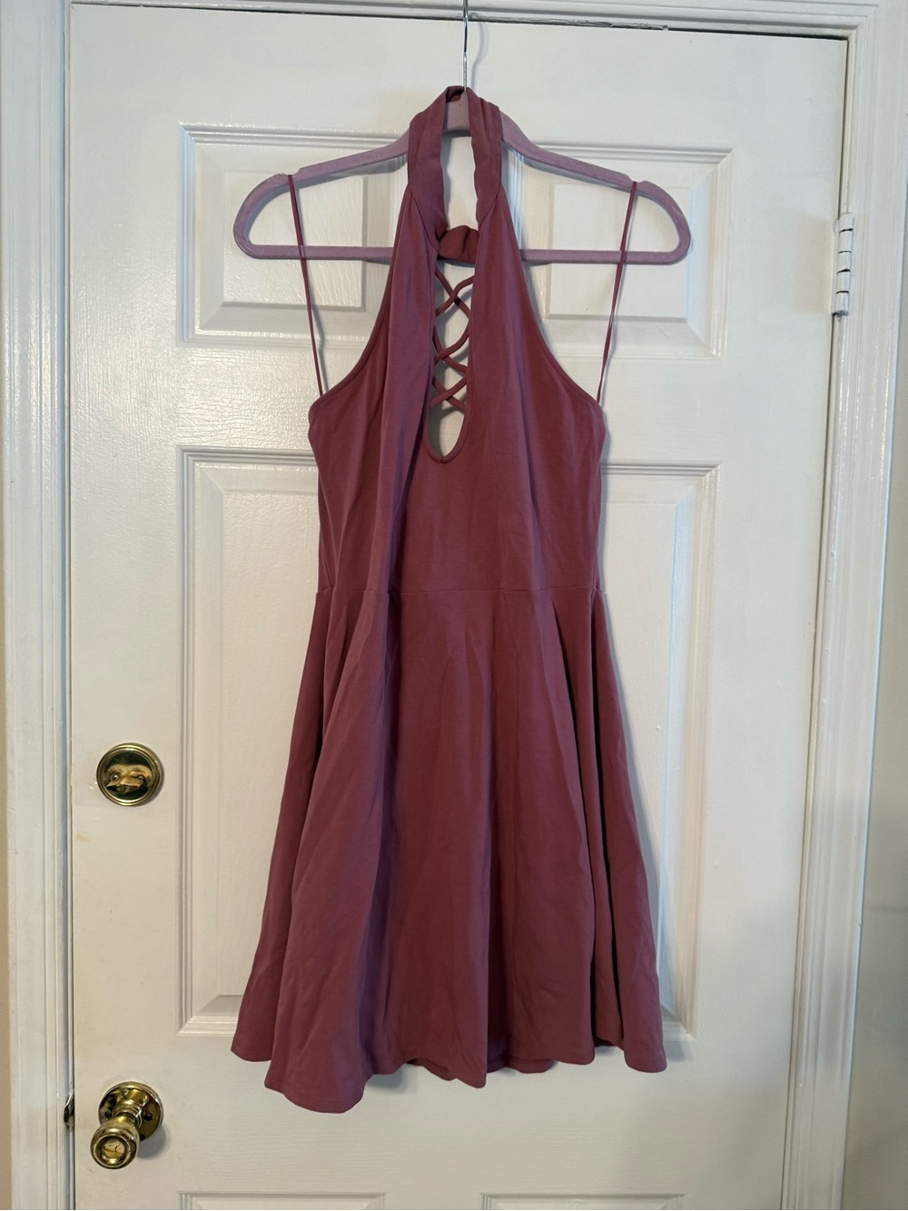 Express Mauve Halter Backless Fit-and-Flare Dress